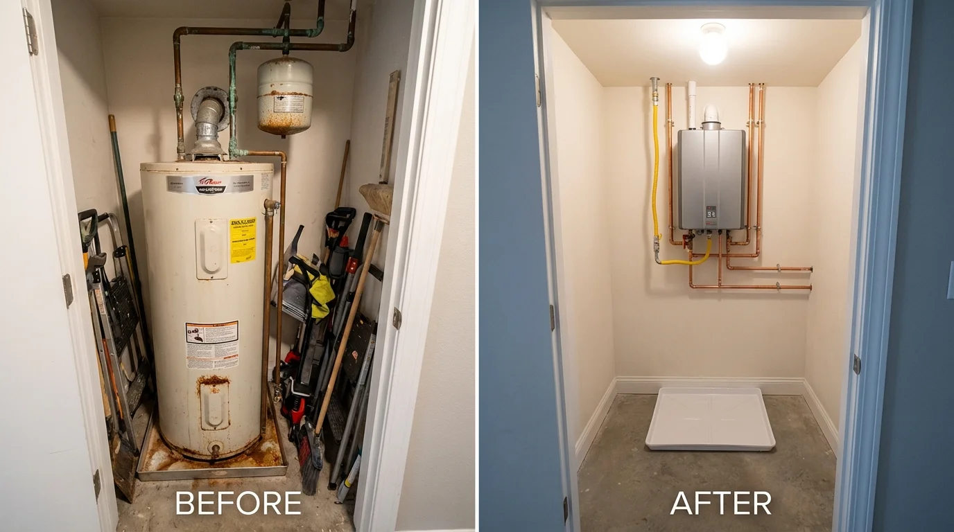 Tank water heater versus wall-mounted tankless unit comparison for Wimauma, FL homeowners