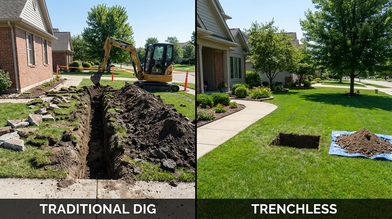 Trenchless sewer repair with minimal yard damage versus traditional excavation in Wimauma, FL